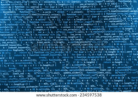 Software developer programming code. Abstract computer script  code. Blue color.  (MORE SIMILAR IN MY GALLERY) Royalty-Free Stock Photo #234597538