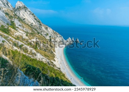 Spiaggia delle Due Sorelle beach at Monte Conero natural park in Italy. Royalty-Free Stock Photo #2345978929
