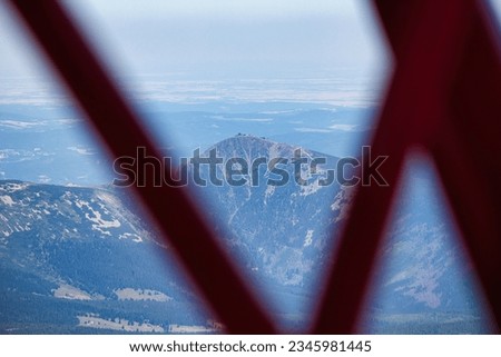 Aerial photo of  highest czech mountain "Snezka", Krkonose,  Giant mountains - Karkonosze mountains. Czech Republic