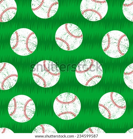Baseballs on grass seamless pattern