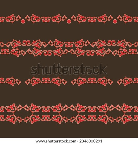 Set of seamless border of Asian Folk Pattern. Ornament in Asian Nomads Style: Kyrgyz, Kazakhs, Bashkirs, Tatars, Yakut, Mongols. Ethnic Vector Illustration for Paper Products. Royalty-Free Stock Photo #2346000291