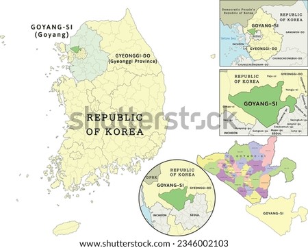 Goyang-si (Goyang) location on Gyeonggi-do (Gyeonggi Province) and Republic of Korea (South Korea) map. Clored. Vectored Royalty-Free Stock Photo #2346002103