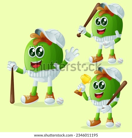 Set of cute Feijoa characters playing baseball. Perfect for kids, merchandise and sticker, banner promotion or blog
