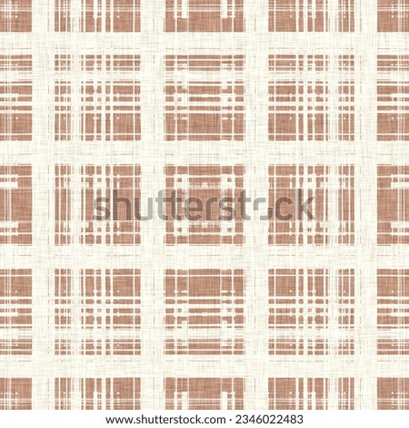 Minimal brown tartan linen seamless pattern. All over print of unisex country cottage plain cotton plaid background.