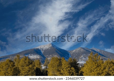 Mt. Humphreys in the winter with snow on top and snow in the foreground, Flagstaff, Arizona Royalty-Free Stock Photo #2346039727