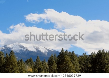 Mt. Humphreys in the winter with snow on top and snow in the foreground, Flagstaff, Arizona Royalty-Free Stock Photo #2346039729