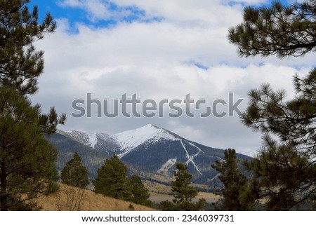 Mt. Humphreys in the winter with snow on top and snow in the foreground, Flagstaff, Arizona Royalty-Free Stock Photo #2346039731