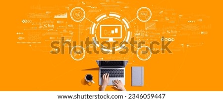 Stock trading theme with person working with a laptop