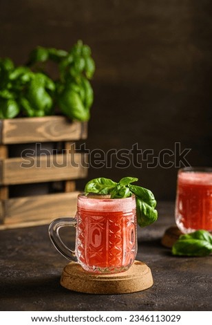 watermelon-basil drink on a dark background. High quality photo