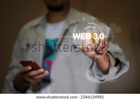 Web 3.0 concept image with businessman hand show web 3.0 with globe. Technology global network, Blockchain Future Technology, Global Futuristic, website internet development, global business.