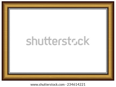 Empty gold colour border frame isolated on white background. picture frame