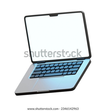 Technology education modern slim design laptop with blank screen, isolated on white background.