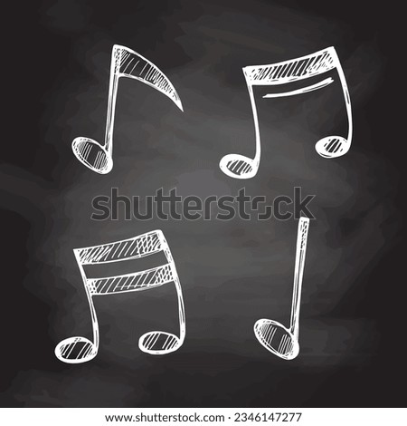 Vector hand-drawn music Illustration set. Detailed retro style musical notes sketch on chalkboard background. Vintage sketch element. Back to School.