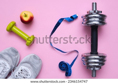 Flat lay photo showing sport and physical activity. Taking care of the figure and physical form