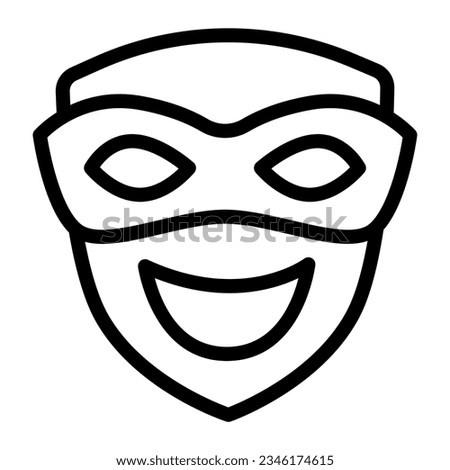 Carnival mask with smiling face, comedy mask line icon, theater concept, smiley mask vector sign on white background, outline style icon mobile concept web design. Vector graphics.
