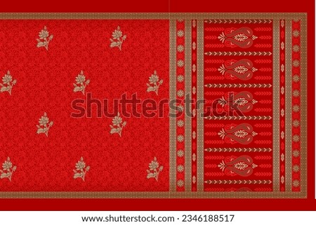 Abstract border pattern geometrical textile printed saree design illustration  in colorful background and digital Flower design..