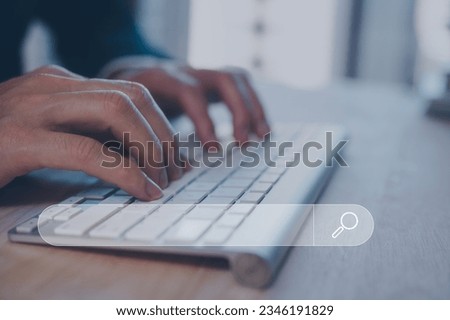 SEO, Data Search Technology Search Engine Optimization. businessman using a computer keyboard to Searching for information. Using Search Console with your website, internet networking concept