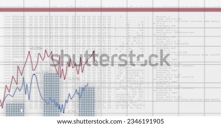 Image of data processing over white background. Global business, finances and digital interface concept digitally generated image.