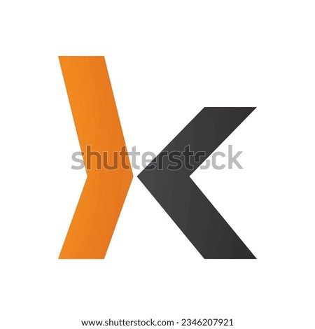 Orange and Black Lowercase Arrow Shaped Letter K Icon on a White Background