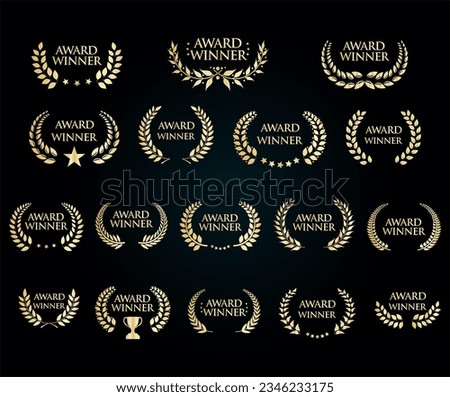 Award Winner emblem collection of gold laurel wreath black text  Royalty-Free Stock Photo #2346233175