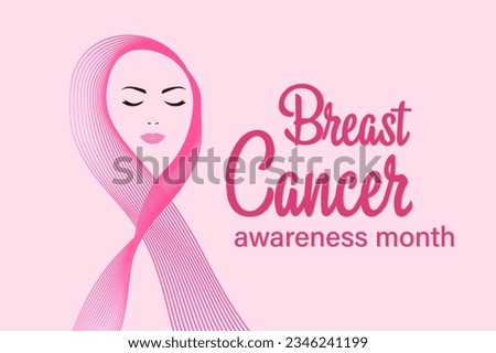 The face of a woman in a pink ribbon. Breast Cancer Awareness Month campaign.  The concept of healthcare and medicine. Vector illustration.