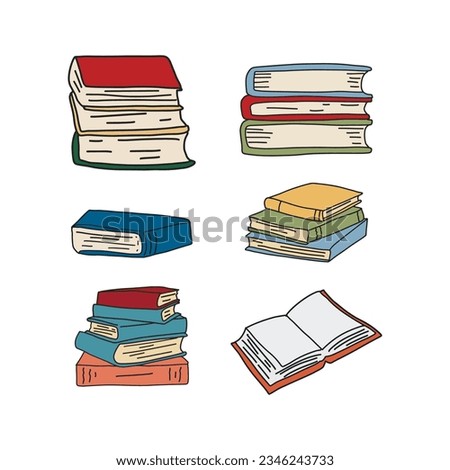 Books set. Bookshelf School doodle color element. Education back to school clip art