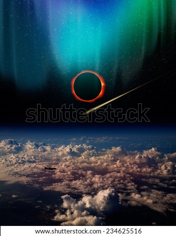 Solar Eclipse with aurora "Elements of this image furnished by NASA " 