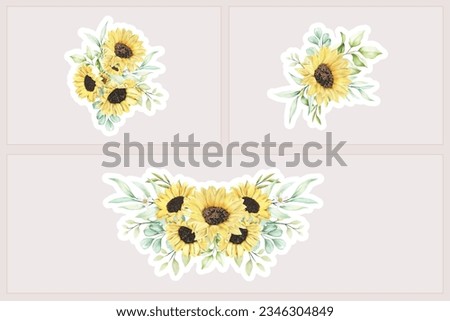 watercolor sunflower branches and bouquet illustration