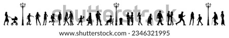 Vector illustration. Silhouettes of men and women of different ages. Big set of people.