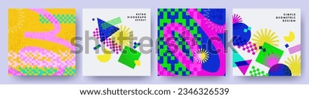Abstract Set banners, covers or posters  in modern minimal style for corporate identity, branding, social media advertising, promo. Trendy geometric design template with retro risograph effect
