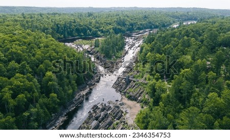 Drone photo of St. Louis river at Jay Cooke State Park in Duluth, MN. Royalty-Free Stock Photo #2346354753