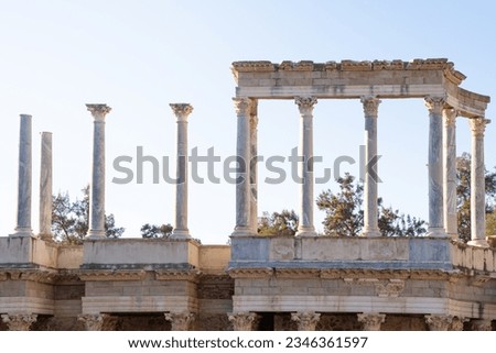 Columns in the Roman theater of Mérida (Spain). Roman remains in Augusta Emerita (Mérida). Royalty-Free Stock Photo #2346361597