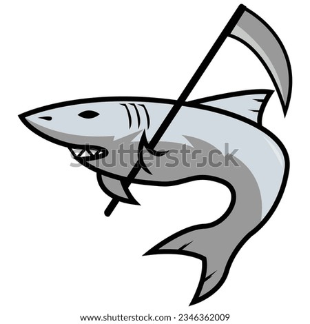 The shark carries a scythe icon. Animal icon illustration isolated on white background.	