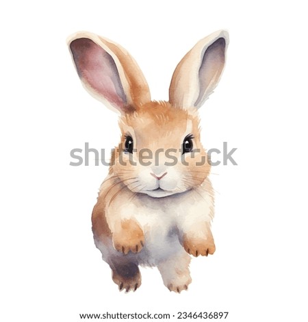 Watercolor bunny jumping. Vector illustration with hand drawn rabbit, easter bunny. Clip art image.