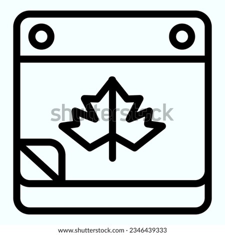 Calendar date line icon. Maple leaf on pocketbook page with bent corner. Autumn season vector design concept, outline style pictogram on white use for and app. Eps 10.