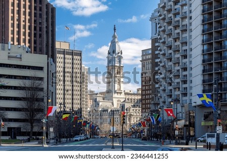 Philadelphia downtown with historic City Hall, Philadelphia, Pennsylvania, USA