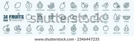 Fruits - thin line web icon set. Outline icons collection. Simple vector illustration. Royalty-Free Stock Photo #2346447235