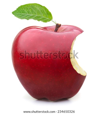 Red apple with missing a bite isolated on white background Royalty-Free Stock Photo #234650326