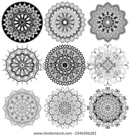Set mandalas. Round Ornament Pattern. mandala flower. Vintage decorative elements. Hand drawn background. Islam, Arabic, Indian, ottoman motifs.