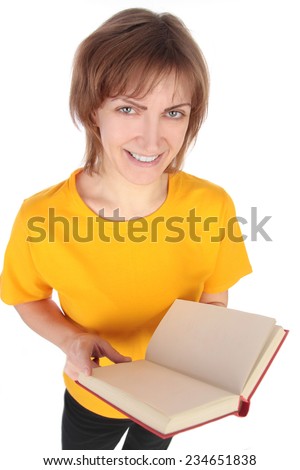 student holding book isolated on white background