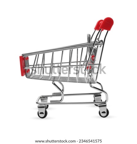 Empty mini metal shopping cart isolated on white