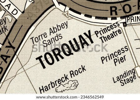 Torquay, Devon, England atlas map town name in sepia