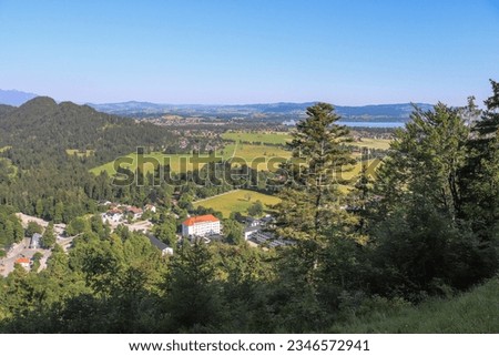 High angle view at summer landscape in Bavarian Alps