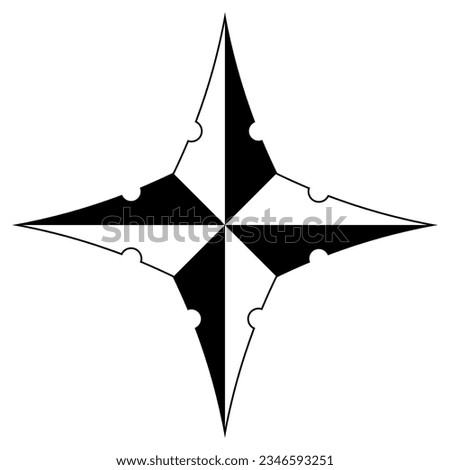 Wind rose or Compass rose abstract vector. Four directions.
In Example useable as Marine, nautical or trekking navigation symbol. Or using in a map.
Isolated background.