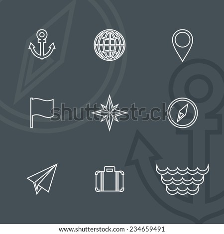 Travel - design elements collection. Set of linear icons.
