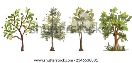 Watercolor greenery, watercolor trees clip art 