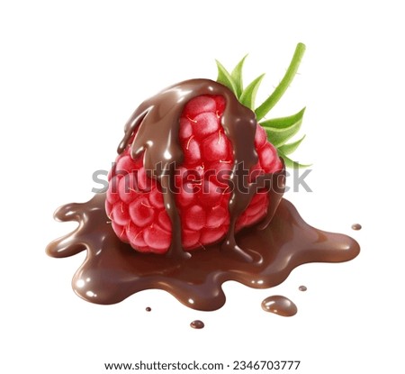 Raspberry fruit dipped in chocolate, isolated on white Royalty-Free Stock Photo #2346703777