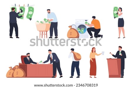 Money laundering. Illegal enrichment bribes to officials. Decision making for money. Vector illustration Royalty-Free Stock Photo #2346708319