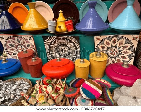 Essaouira mogador city in Morocco. Shopping in the street of Essaouira. Traditional products. Royalty-Free Stock Photo #2346720417