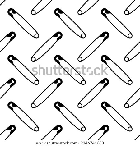 Safety Pin Icon Seamless Pattern, Pointed Pin With Spring Mechanism Vector Art Illustration